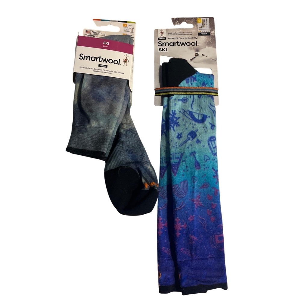 Smartwool Merino Wool Ski Socks Bundle 2 Pairs Unisex Large Over The Calf Blue